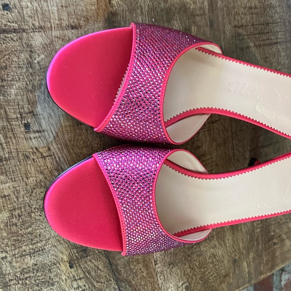 J.Crew, kitty heeled, sandals, begonia, pink crystals, Ital made in Italy - Picture 2 of 4
